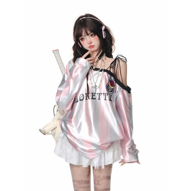 2026 아메리칸 레트로 비스듬한 어깨 야구 유니폼 여성 후드티 이른 가을 새로운 핫걸 운동 바람 캐주얼 맨위 여성 상세 이미지 1