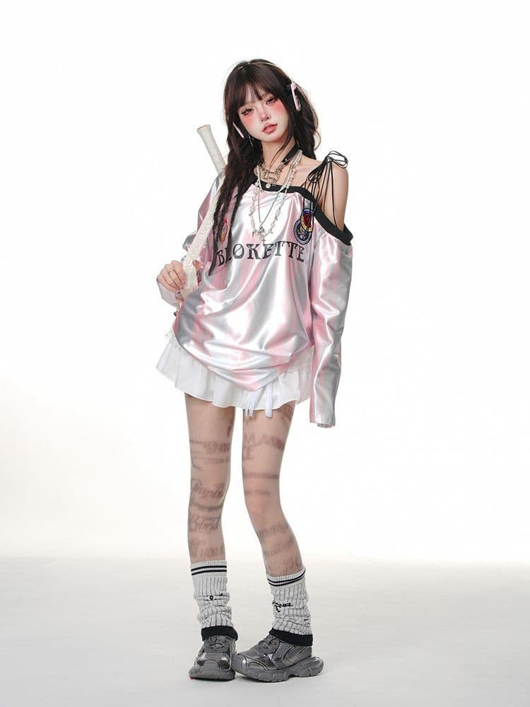 2026 아메리칸 레트로 비스듬한 어깨 야구 유니폼 여성 후드티 이른 가을 새로운 핫걸 운동 바람 캐주얼 맨위 여성 상세 이미지 12