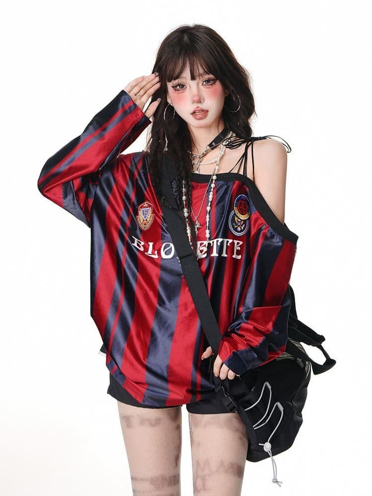 2026 아메리칸 레트로 비스듬한 어깨 야구 유니폼 여성 후드티 이른 가을 새로운 핫걸 운동 바람 캐주얼 맨위 여성 상세 이미지 16