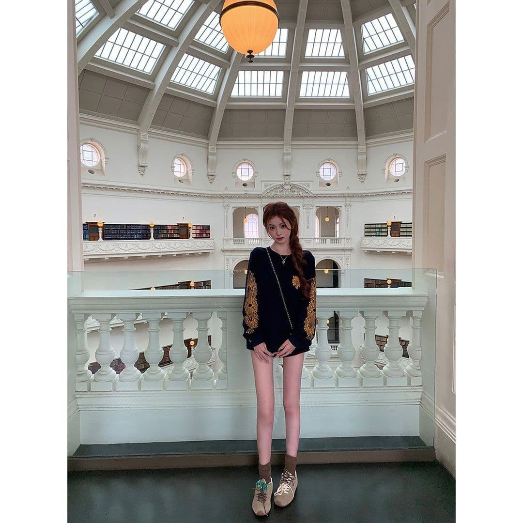 있음 주머니 포밍 프린트 순면 220 그램 빗질하다 닫기 긴팔 티셔츠 여성 상세 이미지 4