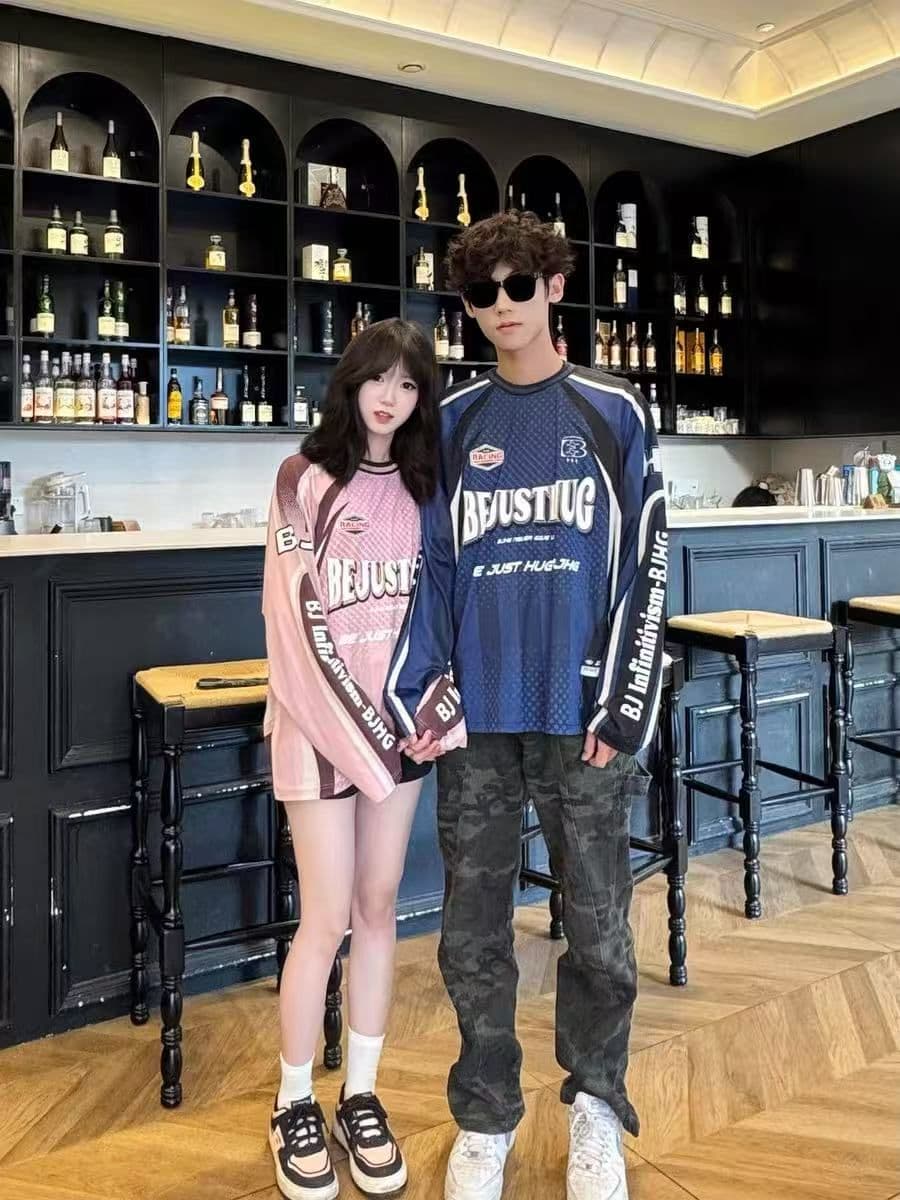 원본 솜씨 원본 원단 아메리칸 높음 거리 레이싱 바람 긴팔 티셔츠 운동 커플 남녀 루즈핏 맨위 가을 상세 이미지 6