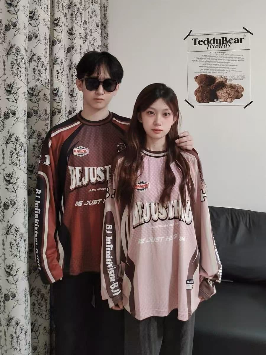 원본 솜씨 원본 원단 아메리칸 높음 거리 레이싱 바람 긴팔 티셔츠 운동 커플 남녀 루즈핏 맨위 가을 상세 이미지 10