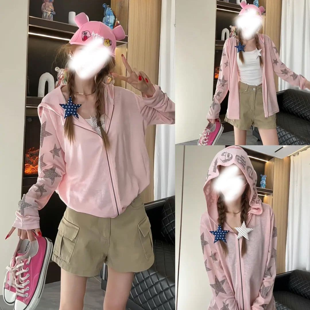 원본 것 알파벳 핫픽스 자외선 차단 의류 여성 여름 루즈핏 지퍼 맨위 서비스 이미지 2