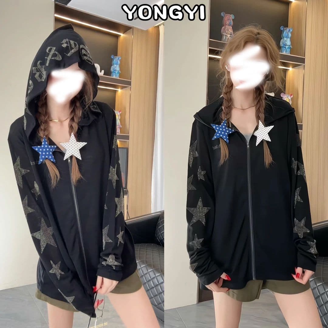 원본 것 알파벳 핫픽스 자외선 차단 의류 여성 여름 루즈핏 지퍼 맨위 서비스 이미지 3