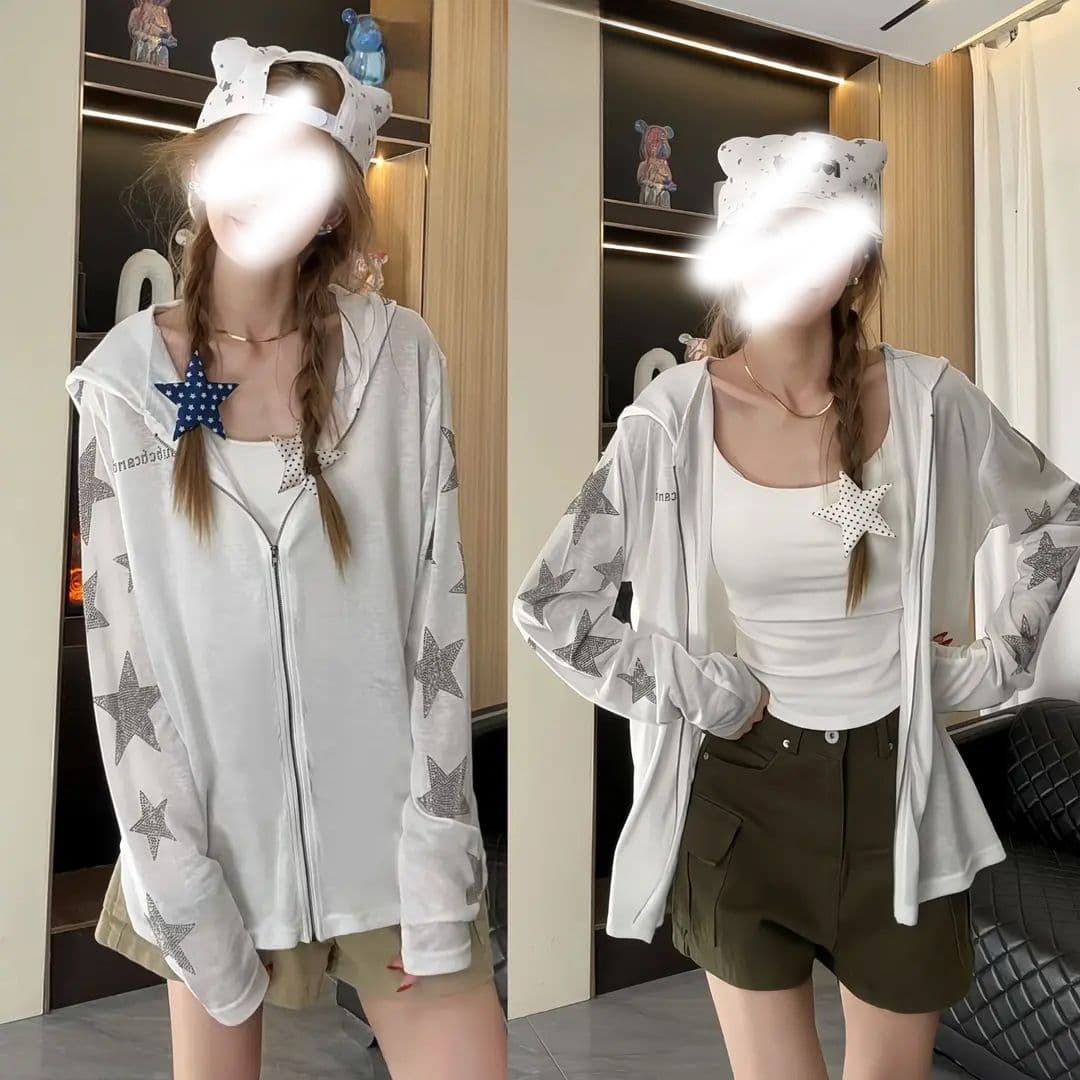 원본 것 알파벳 핫픽스 자외선 차단 의류 여성 여름 루즈핏 지퍼 맨위 서비스 상세 이미지 2