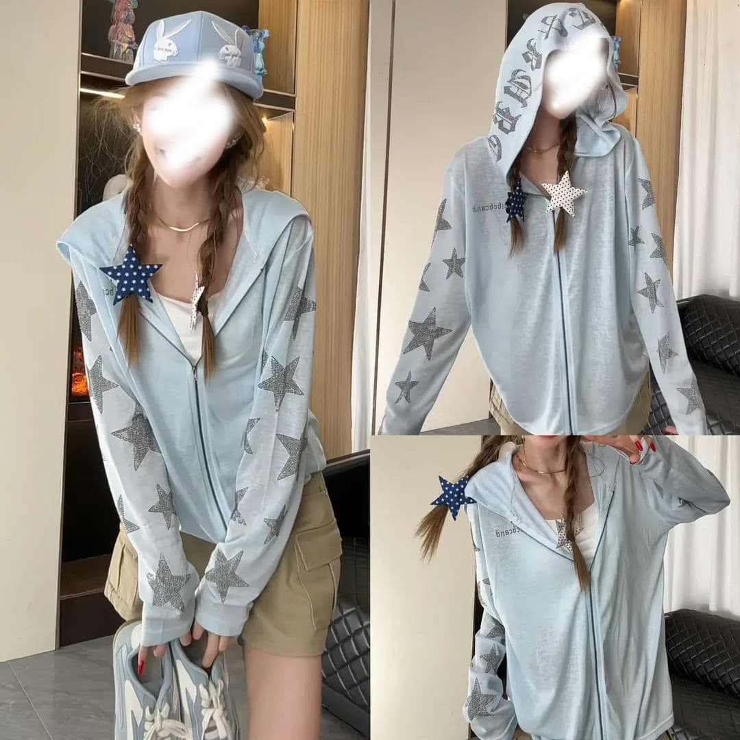 원본 것 알파벳 핫픽스 자외선 차단 의류 여성 여름 루즈핏 지퍼 맨위 서비스 상세 이미지 3