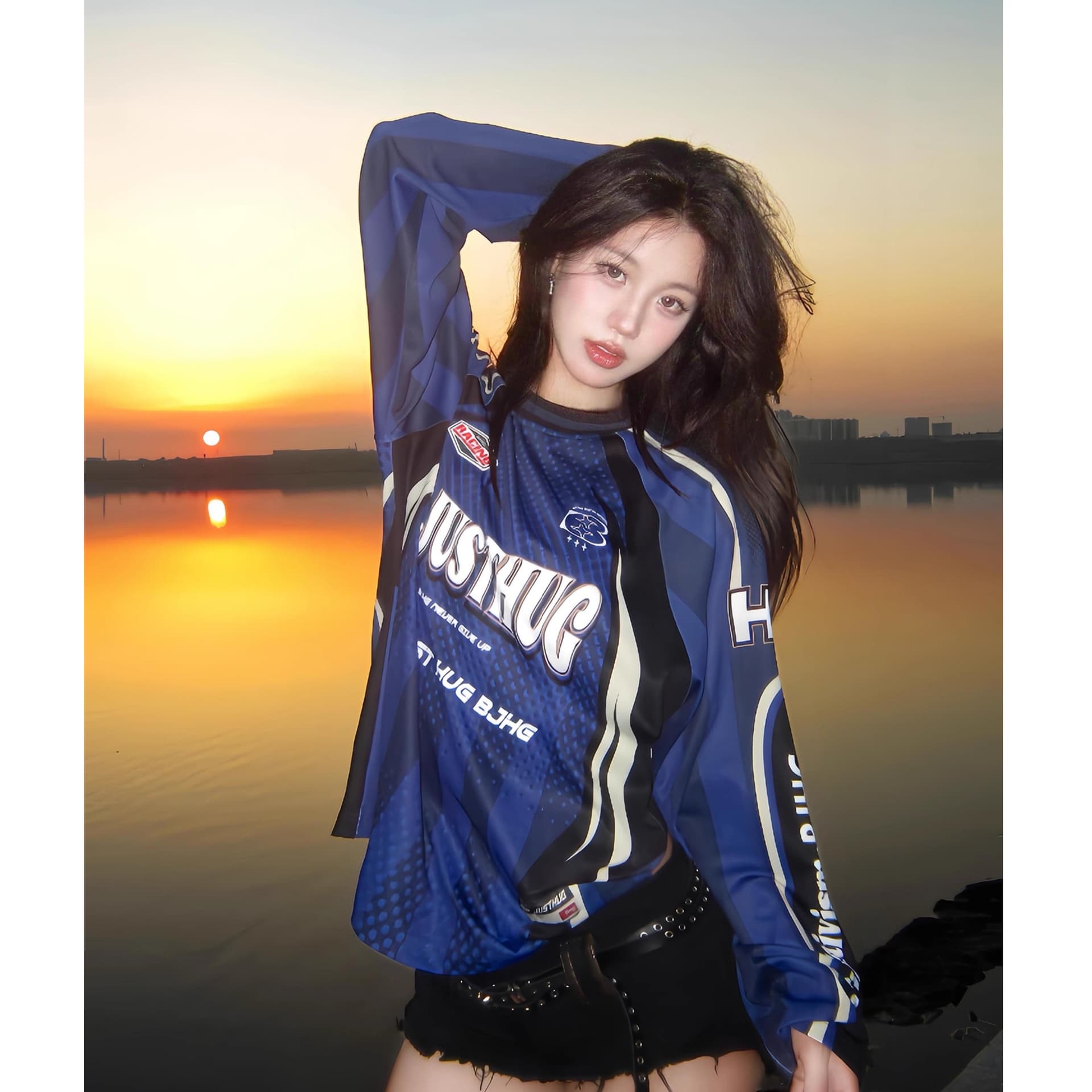원본 솜씨 원본 원단 아메리칸 높음 거리 레이싱 바람 긴팔 티셔츠 운동 커플 남녀 루즈핏 맨위 가을