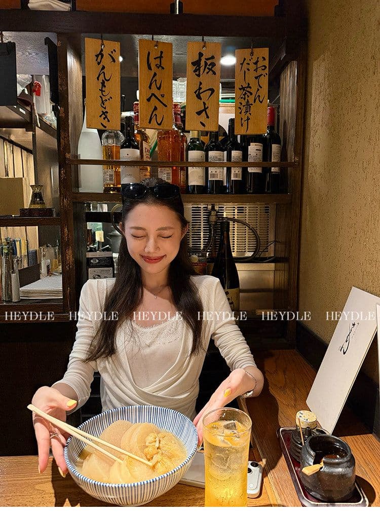 검은 콩 흠 청 치자 나무 늦게 와인 라이 경기 서울 흔들다 칼라 레이스 조각 작은 셔츠 부드러운 찹쌀 프로 피부 페이크 레이어드 맨위 여성 상세 이미지 10