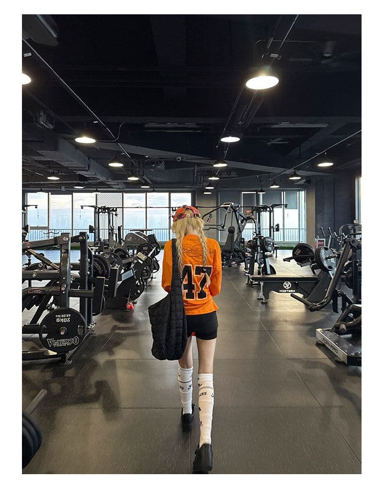 원본 메쉬 원단 47 번호 저지 아메리칸 높음 거리 알파벳 프린트 악당 잘 생긴 거리 긴팔 티셔츠 남녀 가을 상세 이미지 7