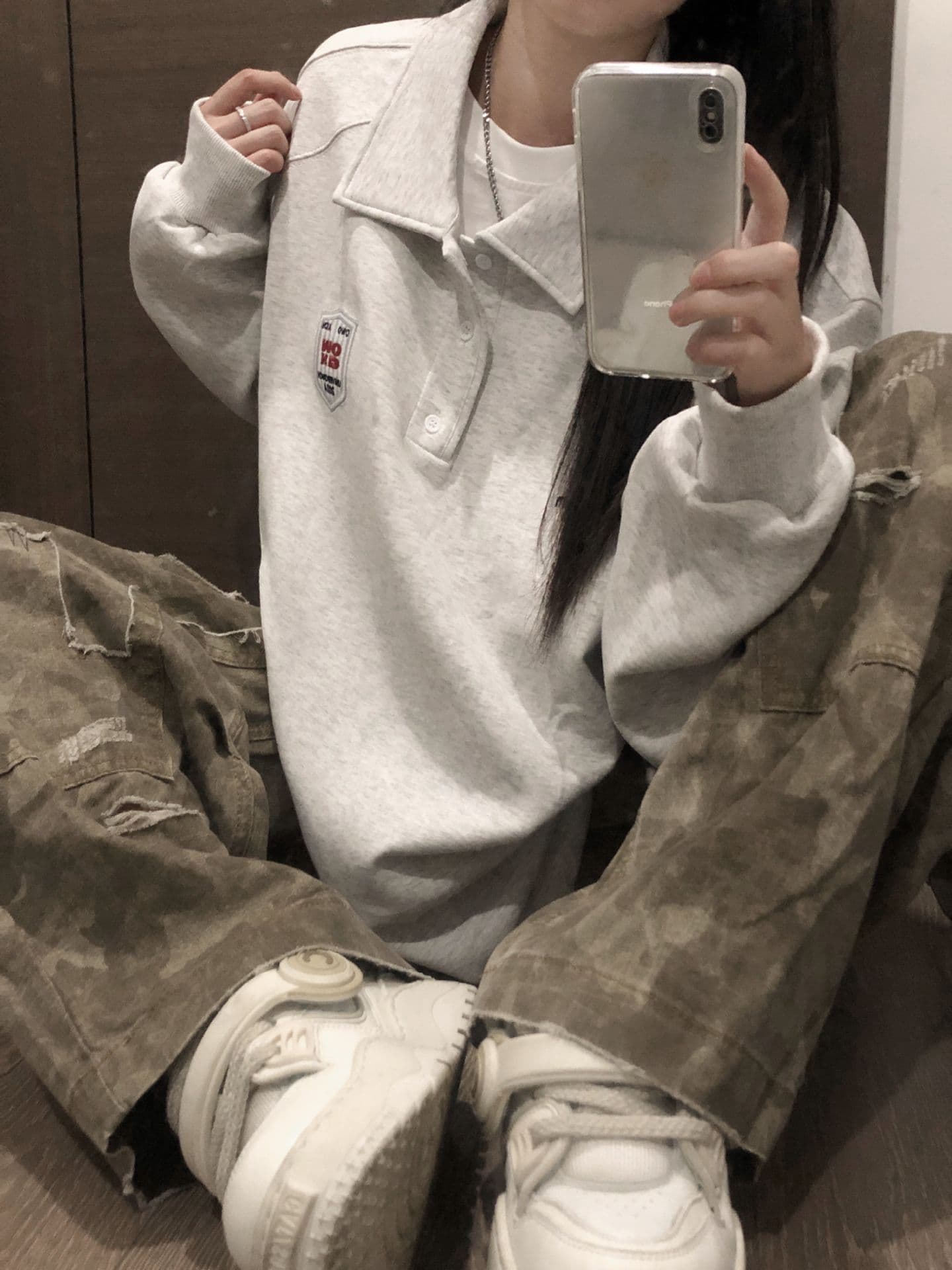 얇은 스타일 원본 압력 라인 자수 밑단 펌프 로프 순수한 Mianhua 면 복합 polo 후드티 상세 이미지 3