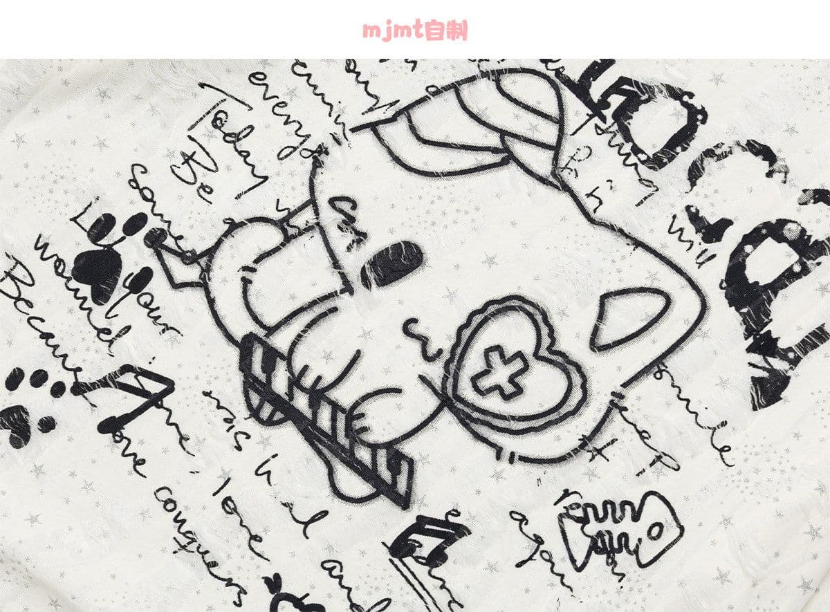 달콤한 차가운 바람 yk2 만화 낙서 긴팔 블라우스 여성 가을 한 부서 캐주얼 루즈핏 고유 한 아름다운 오프숄더 맨위 상세 이미지 11