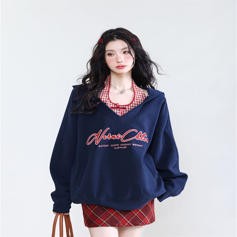 모방 Mianhua 면 복합 우유 실크 310 크 레트로 투피스 세트 행침 목 후드 티 스웨터 여성 루즈핏 재킷 상세 이미지 6