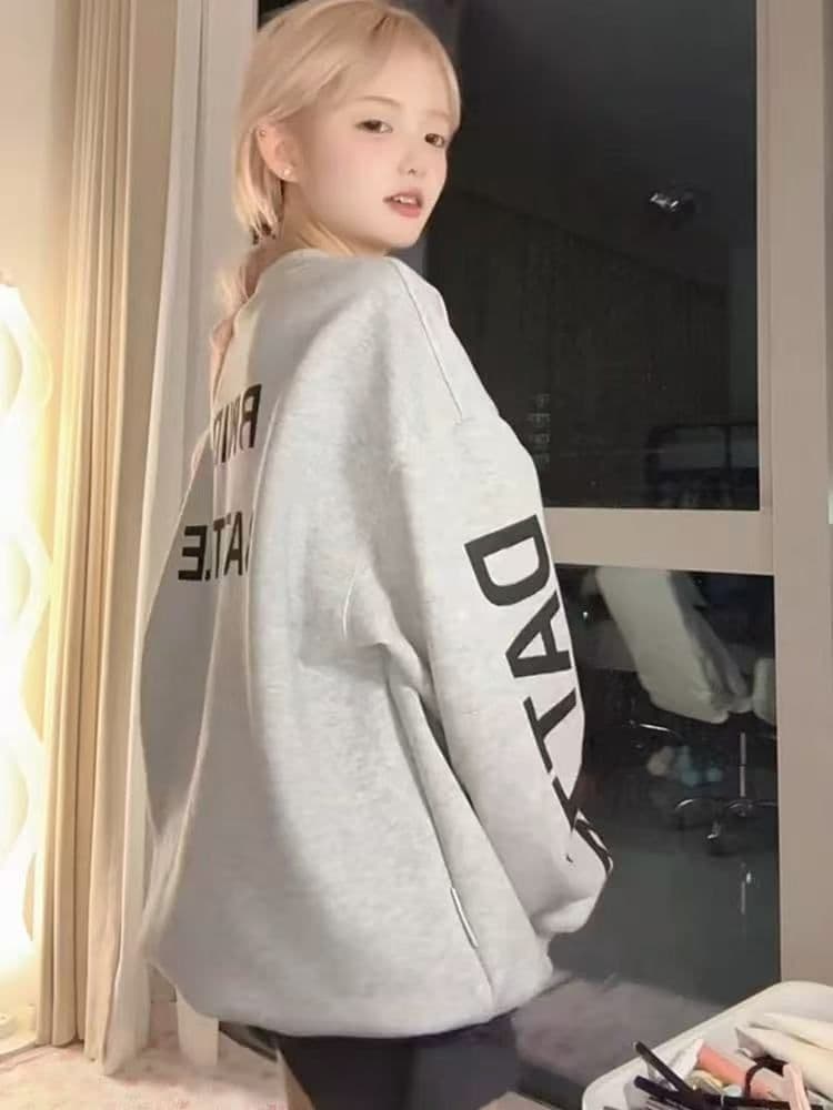 음식 털 후아 면 복합 우유 실크 은 여우 플러시 라운드 넥 프린트 후드티 여성 이미지 2