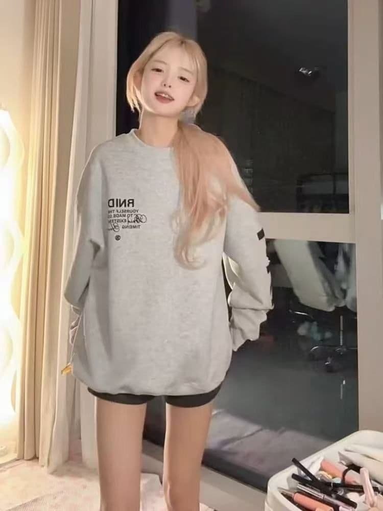 음식 털 후아 면 복합 우유 실크 은 여우 플러시 라운드 넥 프린트 후드티 여성 상세 이미지 3