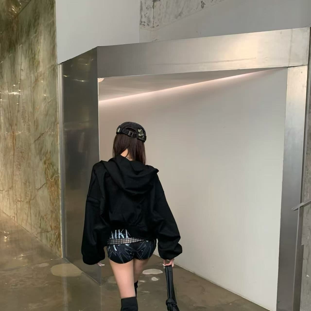 얇은 스타일 압력 훈련 백금 지퍼 이후 패키지 칼라 순수한 Mianhua 면 복합 후드티 여성 이미지 2