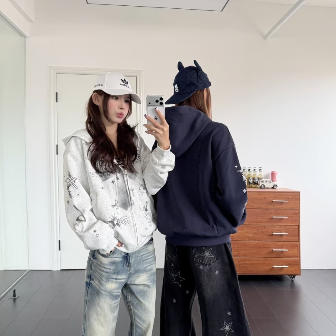 2026 아메리칸 레트로 하트 도트 무늬 참고 낙서 후드 티 스웨터 남녀 봄 가을 루즈핏 카디건 코트 이미지 3