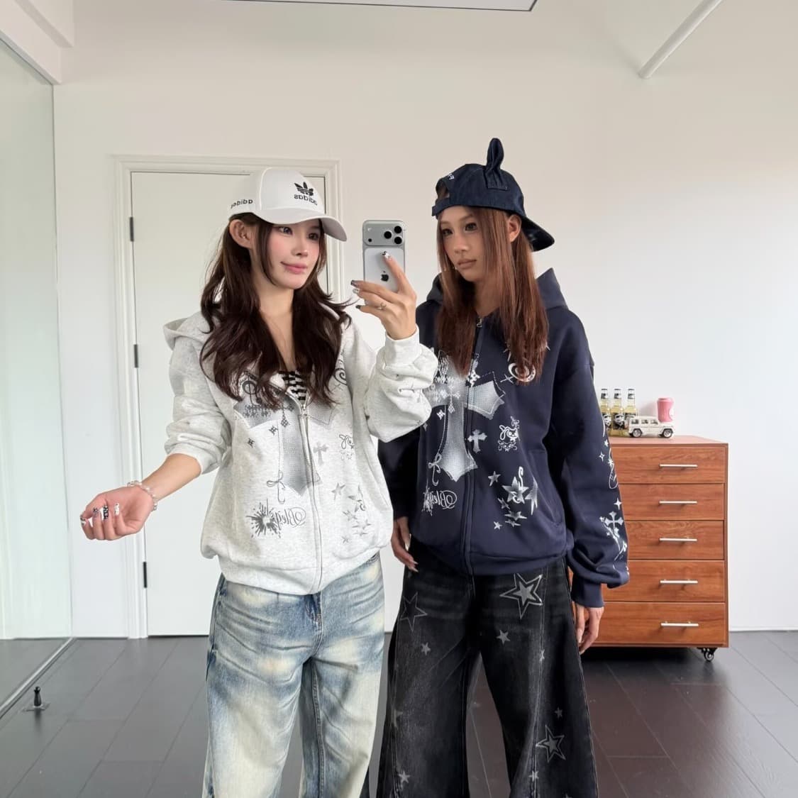 2026 아메리칸 레트로 하트 도트 무늬 참고 낙서 후드 티 스웨터 남녀 봄 가을 루즈핏 카디건 코트 상세 이미지 1
