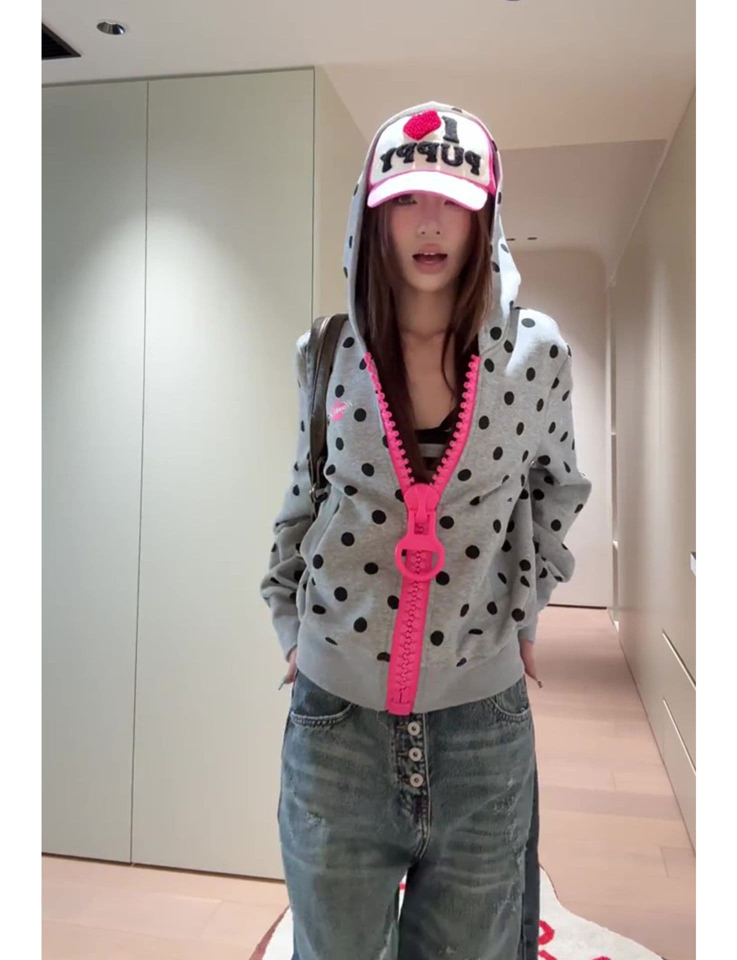 얇은 스타일 원본 대 지퍼 전후 자수 이후 패키지 칼라 순수한 Mianhua 면 복합 후드티 여성 상세 이미지 7