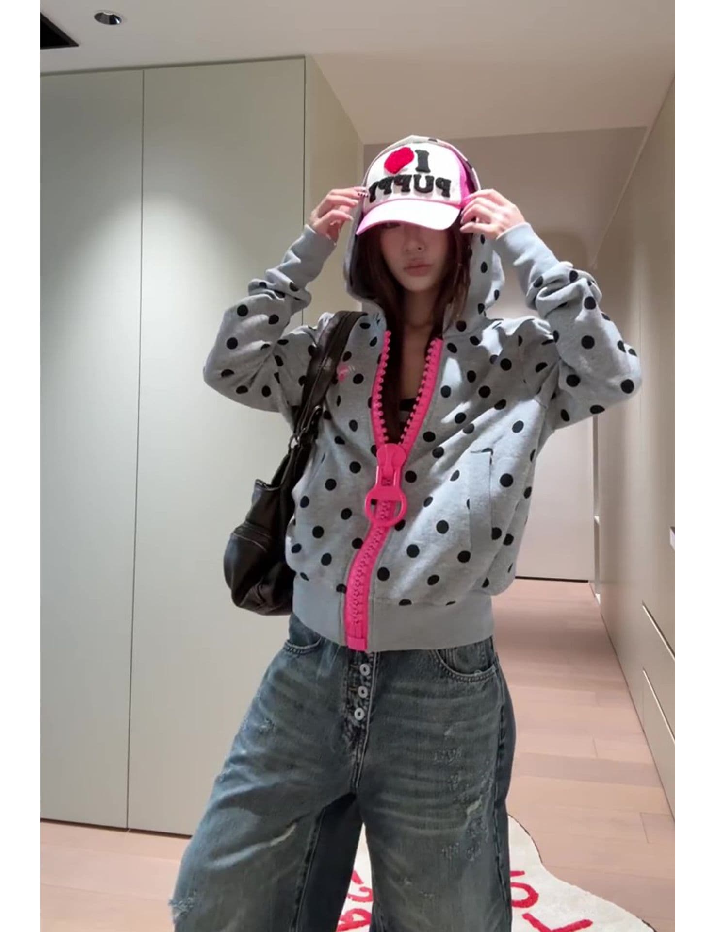 얇은 스타일 원본 대 지퍼 전후 자수 이후 패키지 칼라 순수한 Mianhua 면 복합 후드티 여성 상세 이미지 8