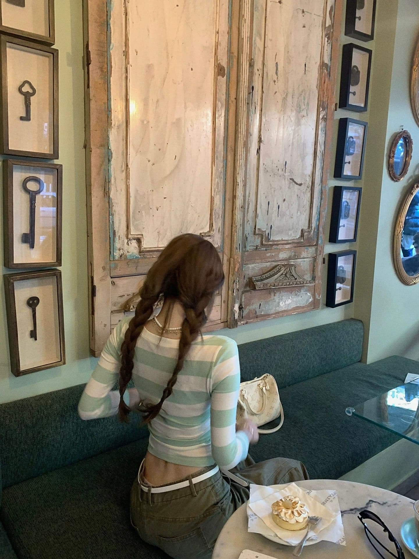 원본 원단 따뜻한 티 메모 라운드 넥 스트라이프 프린트 티셔츠 여성 몸매 가꾸기 슬림해 보이는 7부 소매 오픈 가디건 맨위 가을 상세 이미지 33