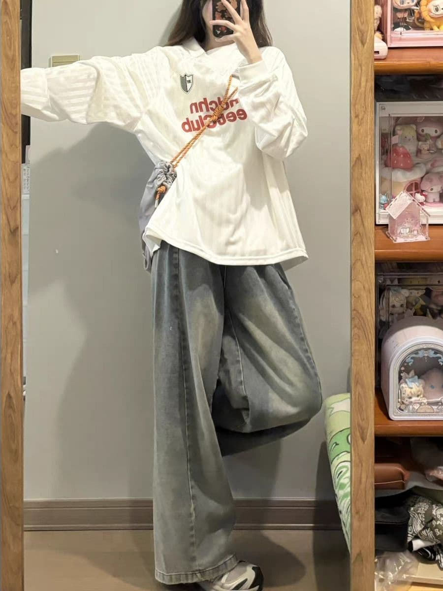 원본 운동 원단 원본 솜씨 아메리칸 스트라이프 알파벳 프린트 운동 저지 긴팔 티셔츠 남녀 가을 상세 이미지 10