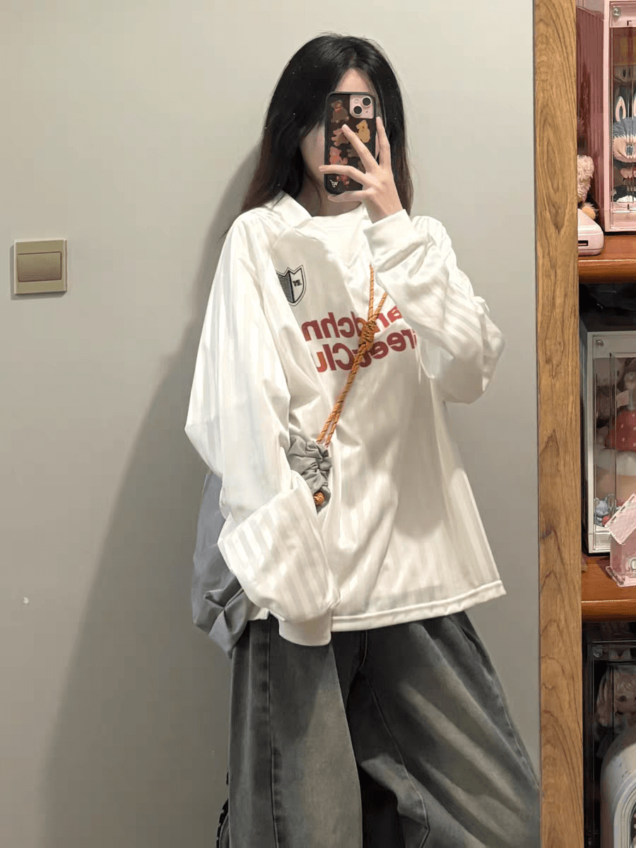 원본 운동 원단 원본 솜씨 아메리칸 스트라이프 알파벳 프린트 운동 저지 긴팔 티셔츠 남녀 가을 상세 이미지 11