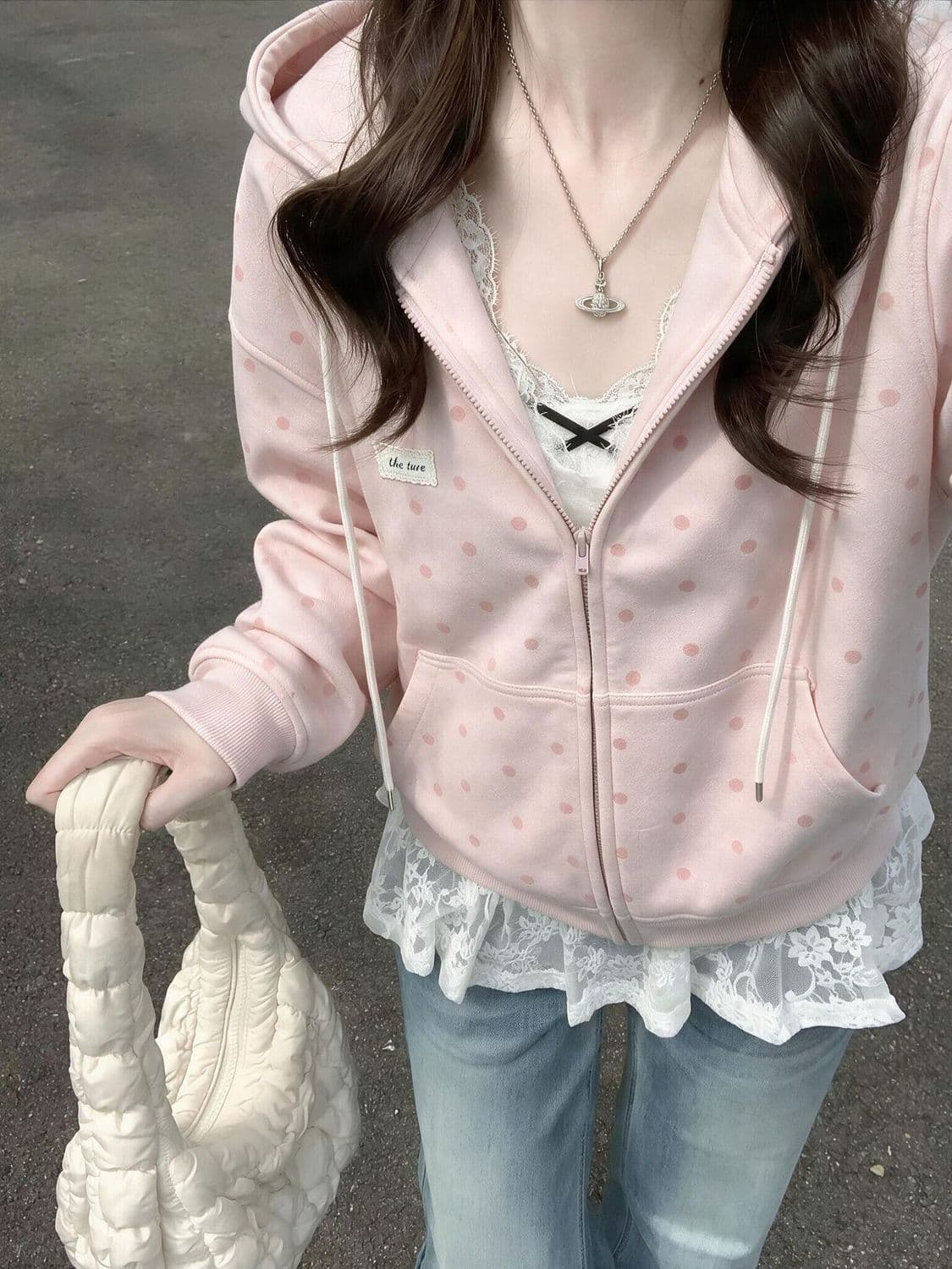 얇은 스타일 털이 있는 원본 인사이드 그리기 부형제 순수한 Mianhua 면 복합 후드티 여성 상세 이미지 3