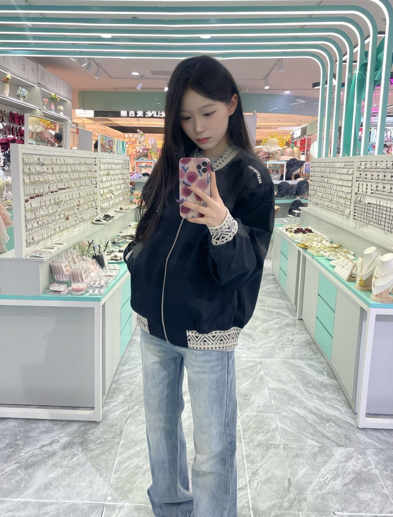 원본 컬러 짜임 리브 구두 자수 네리 Chic 루즈핏 야구 외투 이미지 2