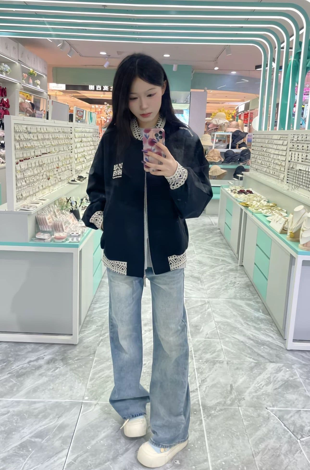 원본 컬러 짜임 리브 구두 자수 네리 Chic 루즈핏 야구 외투 상세 이미지 3