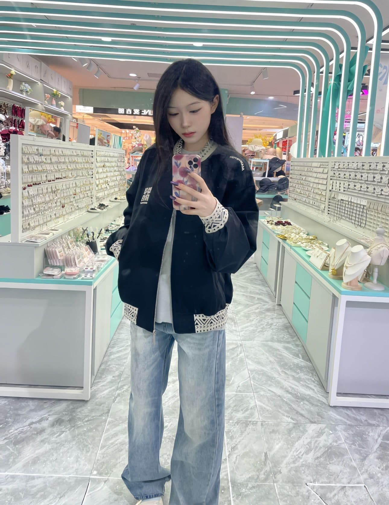 원본 컬러 짜임 리브 구두 자수 네리 Chic 루즈핏 야구 외투 상세 이미지 4