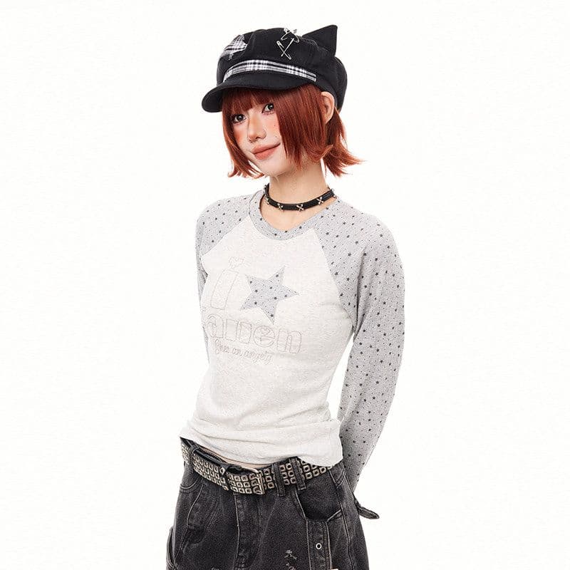 40 1 1 오스트리아 세대 서울 면 210 그램 별 알파벳 프린트 이후 패키지 칼라 삽입 어깨 소매 길이 소매 티셔츠 여성 이미지 5