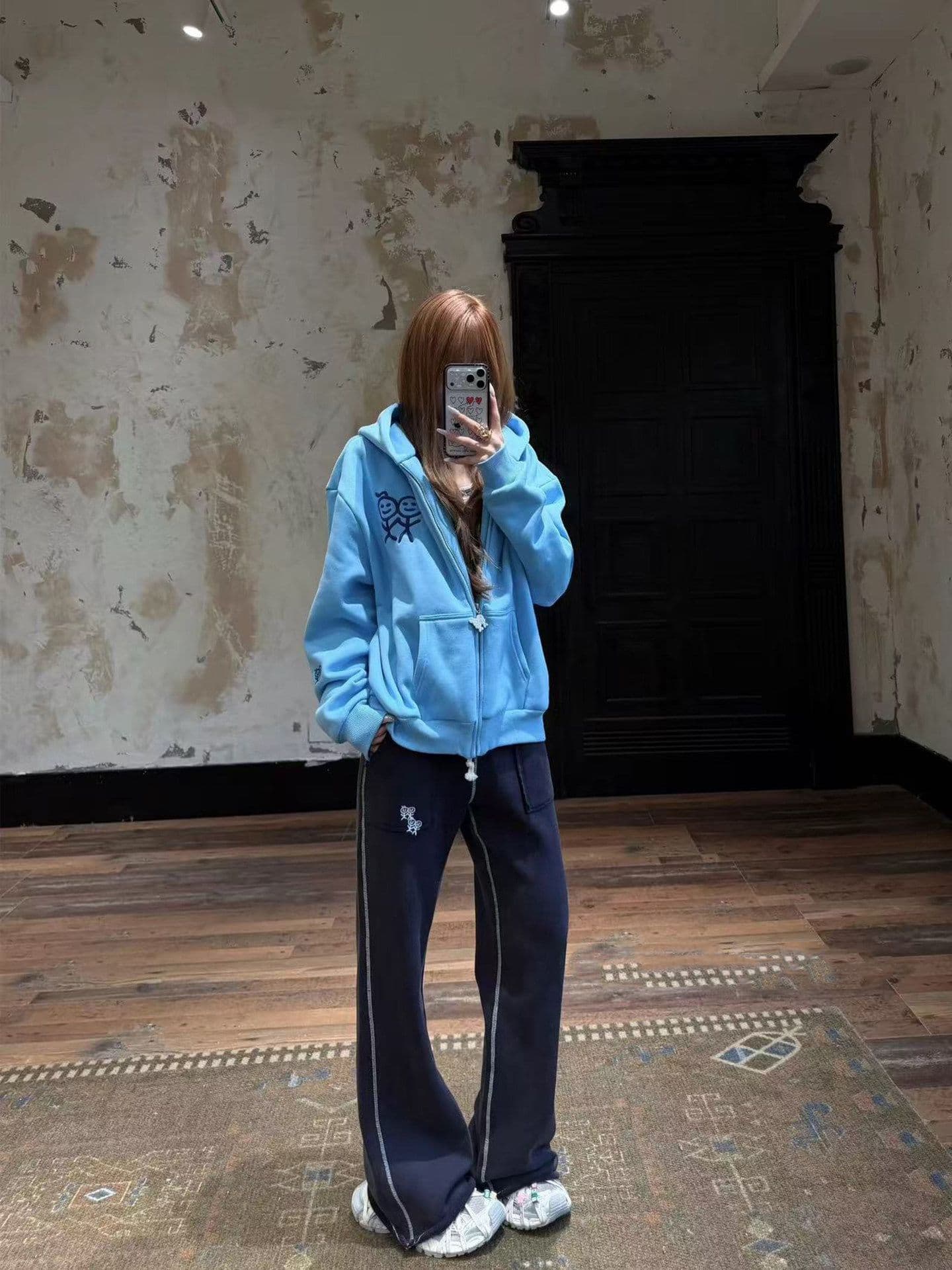 후아 면 복합 가을 겨울 지퍼 후드 티 스웨터 재킷 신선함 파란색 경기 사람들 달콤한 차가운 맨위 트렌디 이미지 3