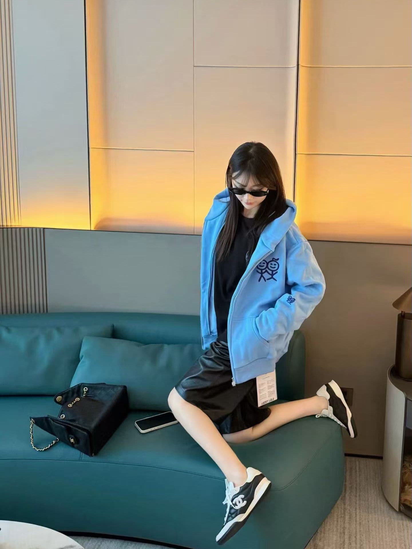 후아 면 복합 가을 겨울 지퍼 후드 티 스웨터 재킷 신선함 파란색 경기 사람들 달콤한 차가운 맨위 트렌디 상세 이미지 10