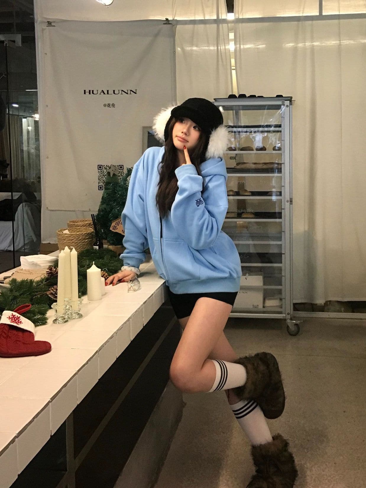 후아 면 복합 가을 겨울 지퍼 후드 티 스웨터 재킷 신선함 파란색 경기 사람들 달콤한 차가운 맨위 트렌디 상세 이미지 23