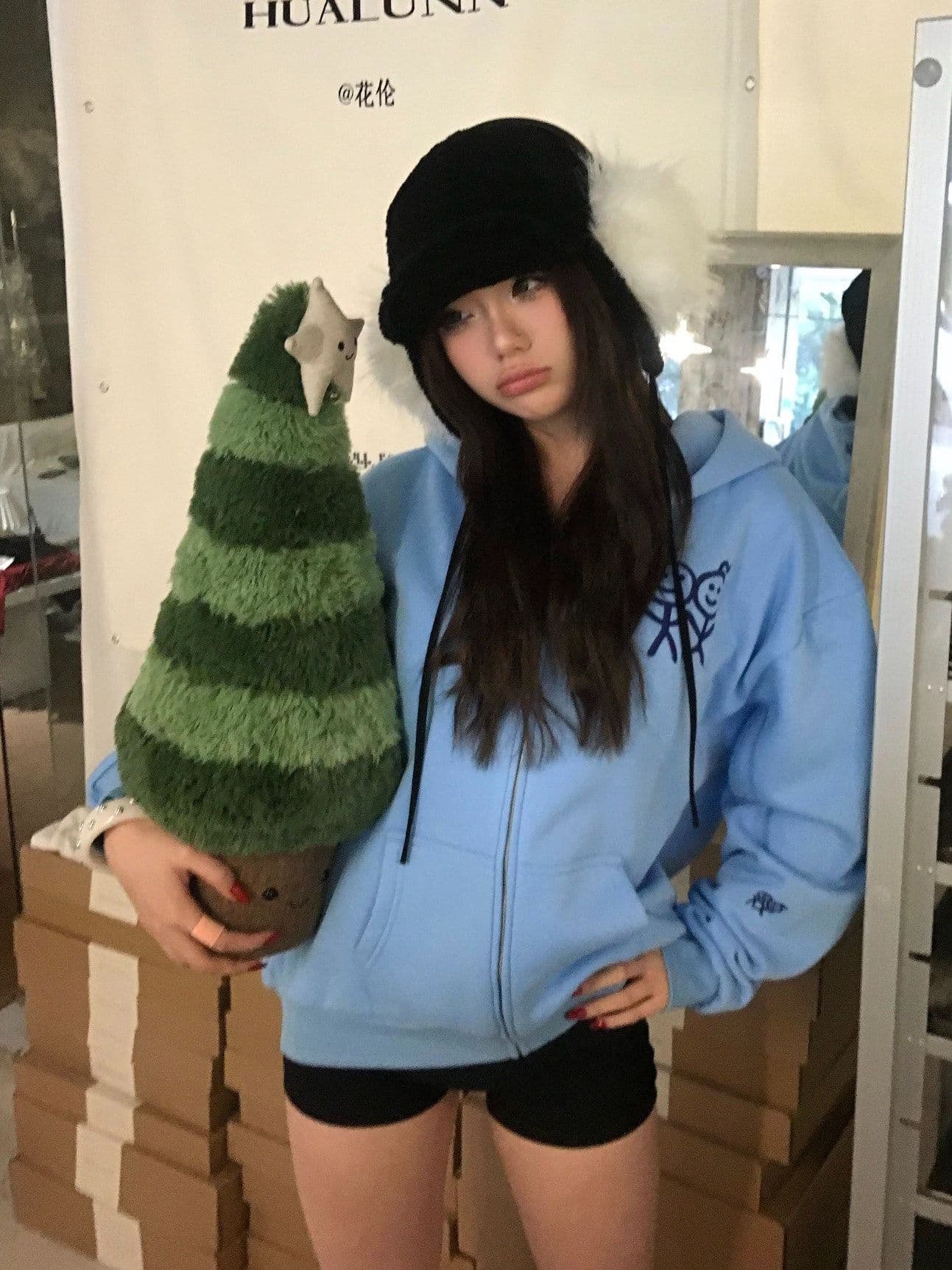후아 면 복합 가을 겨울 지퍼 후드 티 스웨터 재킷 신선함 파란색 경기 사람들 달콤한 차가운 맨위 트렌디 상세 이미지 24