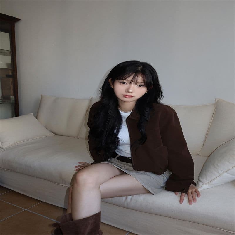 한국 chic 봄 새로운 프랑스식 레트로 스타일 폴로 칼라 주머니 루즈핏 다용도 쇼트 스타일 긴팔 재킷 여성 코트 상세 이미지 1