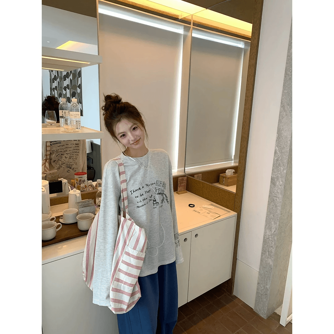 65 35 후아 남편 그리드 250그램 긴팔 티셔츠 남녀 이미지 2