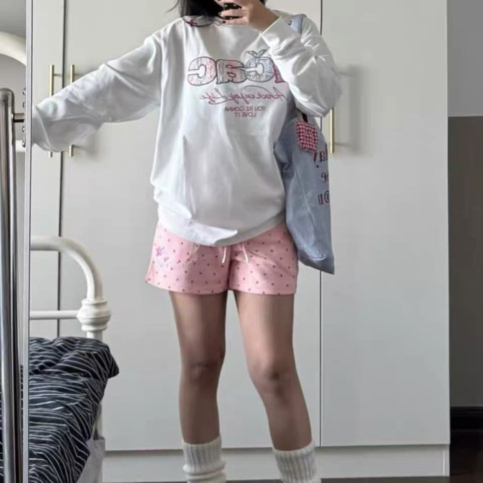 작은 샤넬 스타일 자수 순면 220 그램 빗질하다 닫기 긴팔 티셔츠 여성 이미지 5