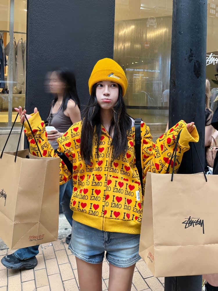 320g 모방 Mianhua 면 원단 아메리칸 하트 프린트 긴팔 오픈 가디건 후드티 남녀 후드 커플 재킷 가을 상세 이미지 6