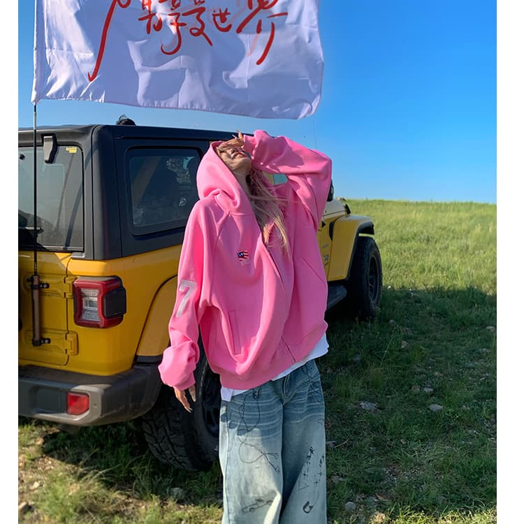 320g 순수한 Mianhua 면 원본 솜씨 아메리칸 인쇄 플라워 인서트 어깨 소매 후드 지퍼 후드티 남녀 재킷 커플 가을 상세 이미지 1