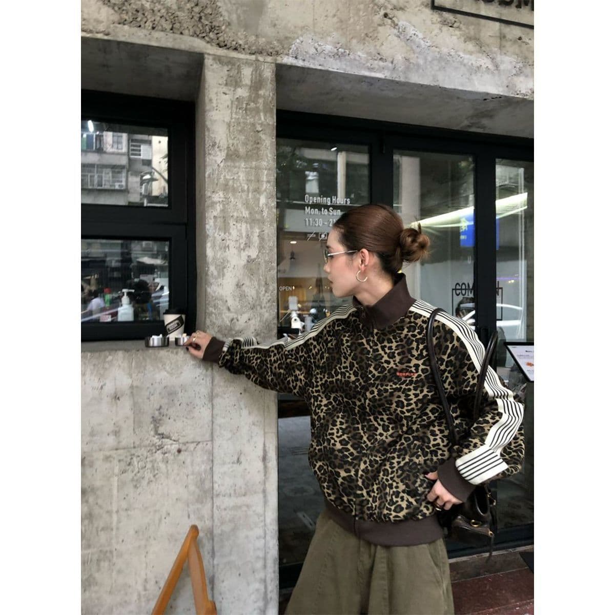 레오파드 무늬 재킷 아메리칸 레트로 쇼트 스타일 재킷 루즈핏 캐주얼 트렌디 상세 이미지 3