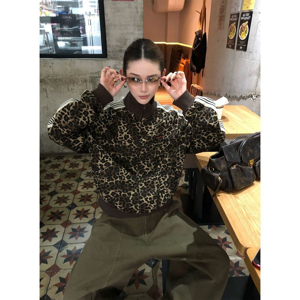 레오파드 무늬 재킷 아메리칸 레트로 쇼트 스타일 재킷 루즈핏 캐주얼 트렌디 상세 이미지 10