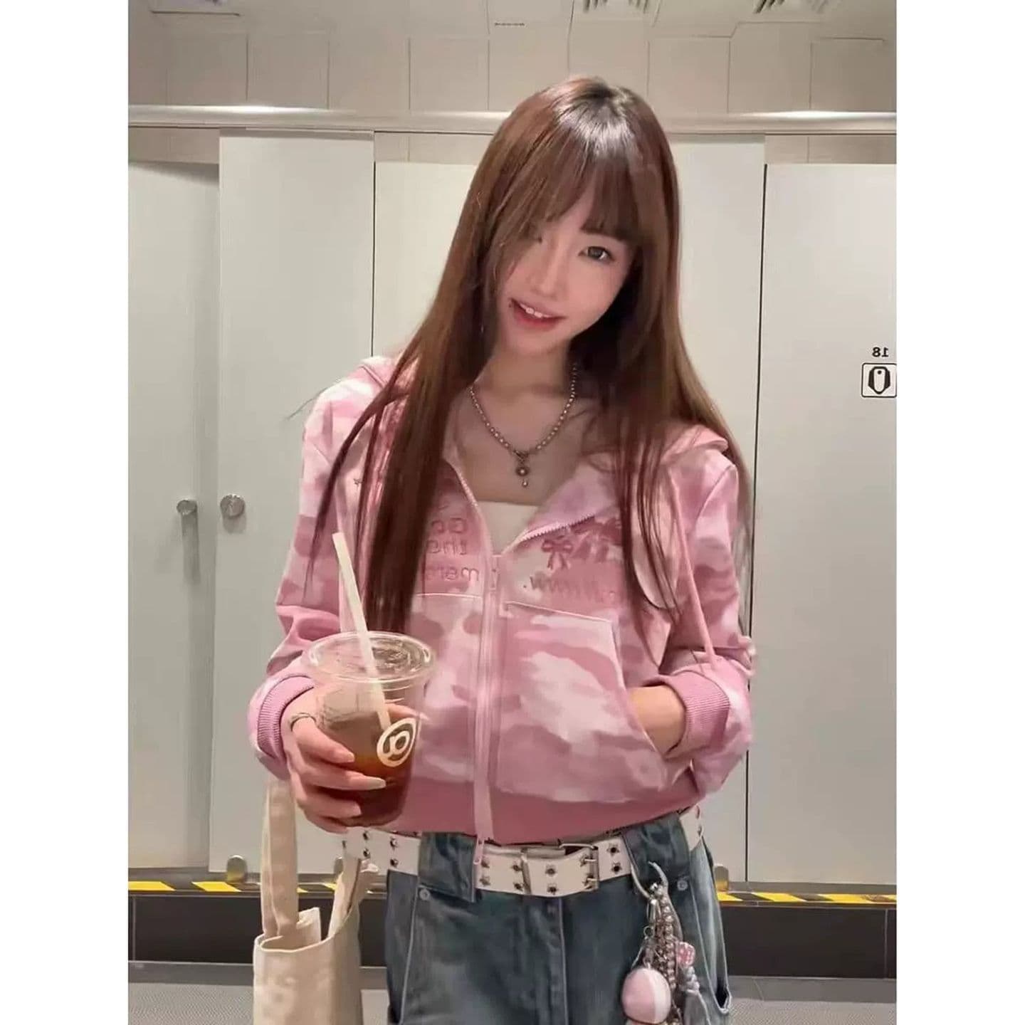 350 그램 후아 면 복잡한 우유 높은 품질 달콤한 차가운 바람 카모플라주 후드 재킷 지퍼 오픈 가디건