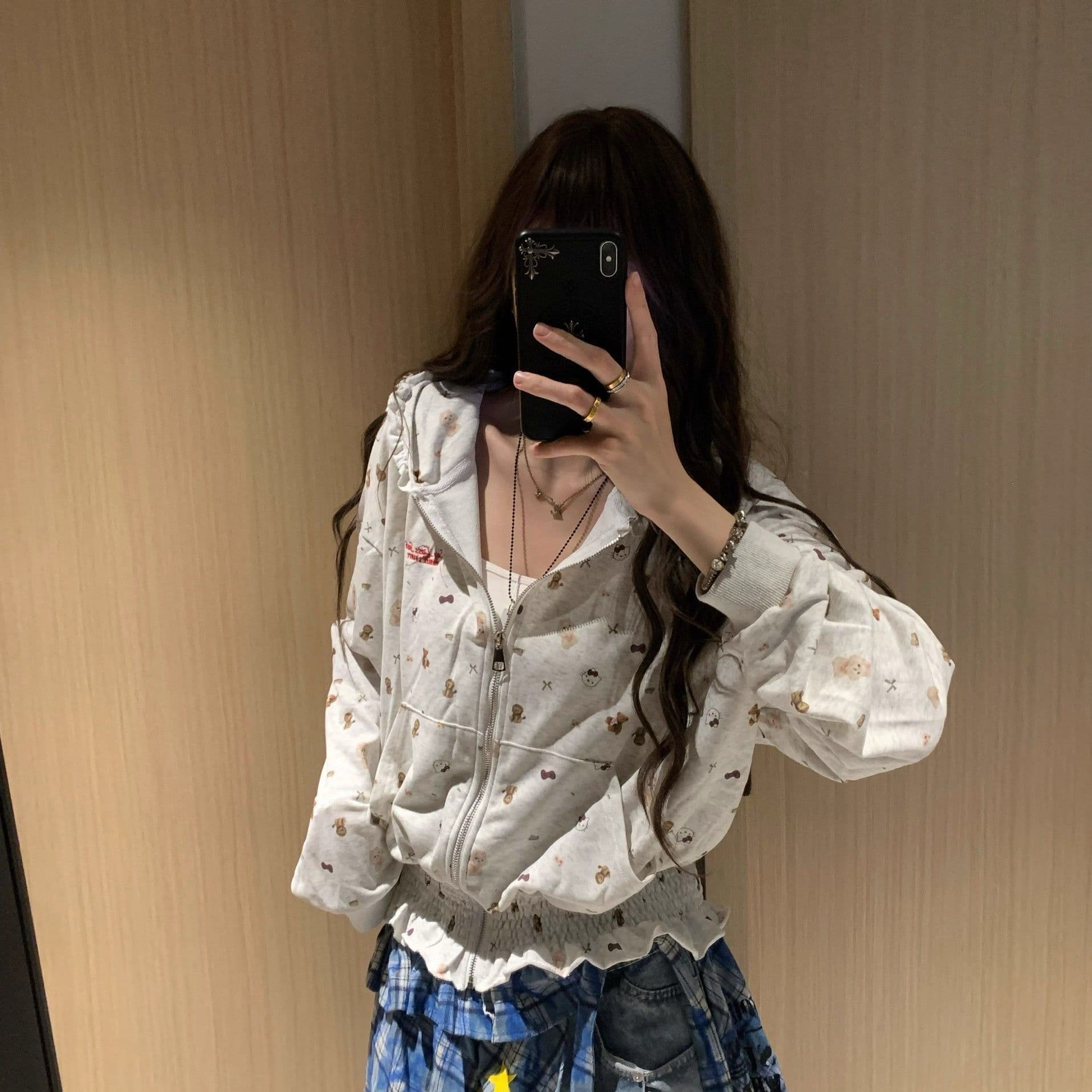 디자인 센스 작은 대중 아메리칸 레트로 꽃무늬 후드 티 스웨터 여성 루즈핏 캐주얼 다용도 카디건 코트 맨위 가을 트렌디 이미지 3