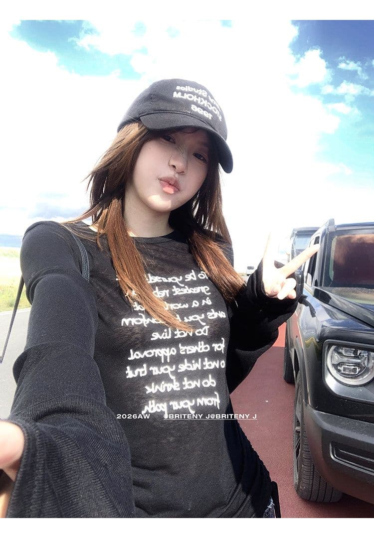 사람들 면 런던 캐주얼 레이스업 펌프 로프 필적 알파벳 프린트 긴팔 티셔츠 여성 상세 이미지 25