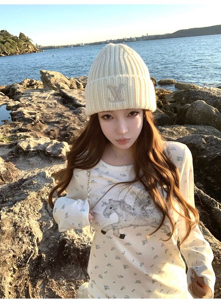 사람들 면 캡처 꿈 유니콘 전체 인쇄 작은 꽃무늬 구덩이 기사 질감 센스 캐주얼 라운드 넥 긴팔 티셔츠 상세 이미지 3