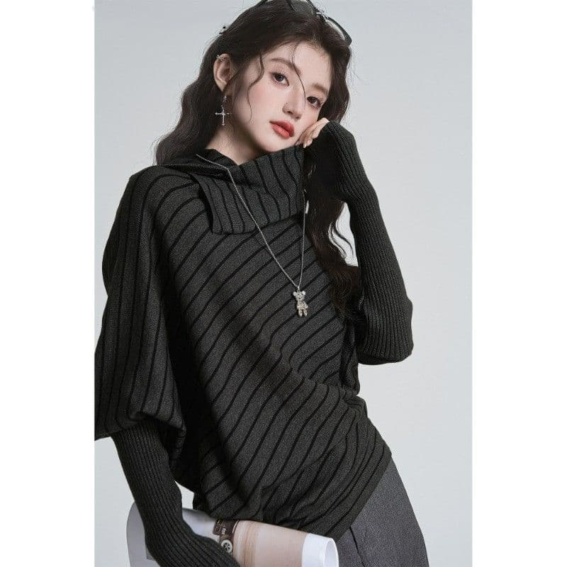 원본 품질 디자인 센스 배색 스트라이프 작은 대중 Chic 긴팔 티셔츠 여성 봄 가을 다용도 맨위 상세 이미지 6