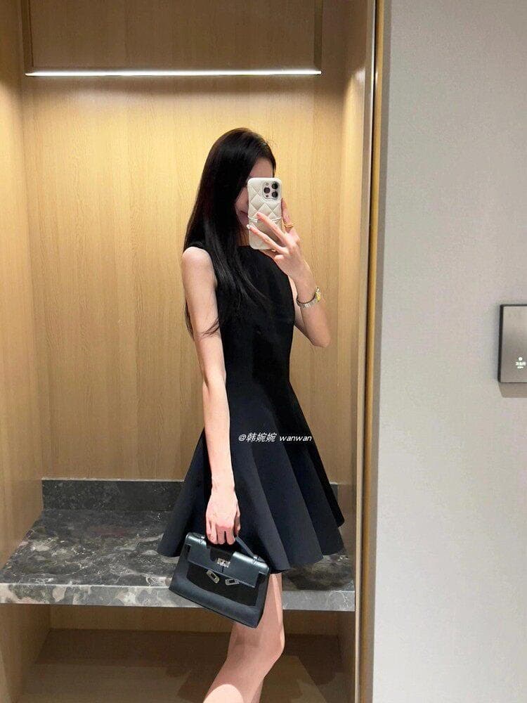 주오 주오 작은 집 개인 품격 민소매 허리 수축 조끼 여성 드레스 여름 한 마디 프랑스식 롱 코트 쇼트 스타일 치마 상세 이미지 2