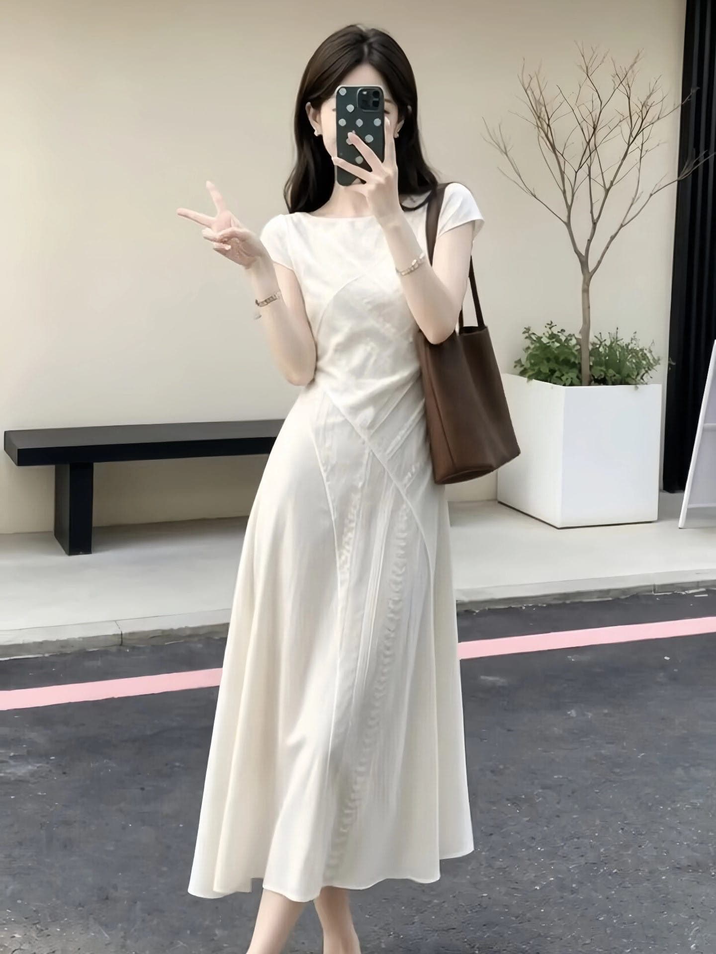 프랑스식 품격 허리 수축 화이트 여성 드레스 2026 여름 새로운 롱 코트 몸매 가꾸기 첫사랑 하얀 달빛 샤오 바이 치마 상세 이미지 3