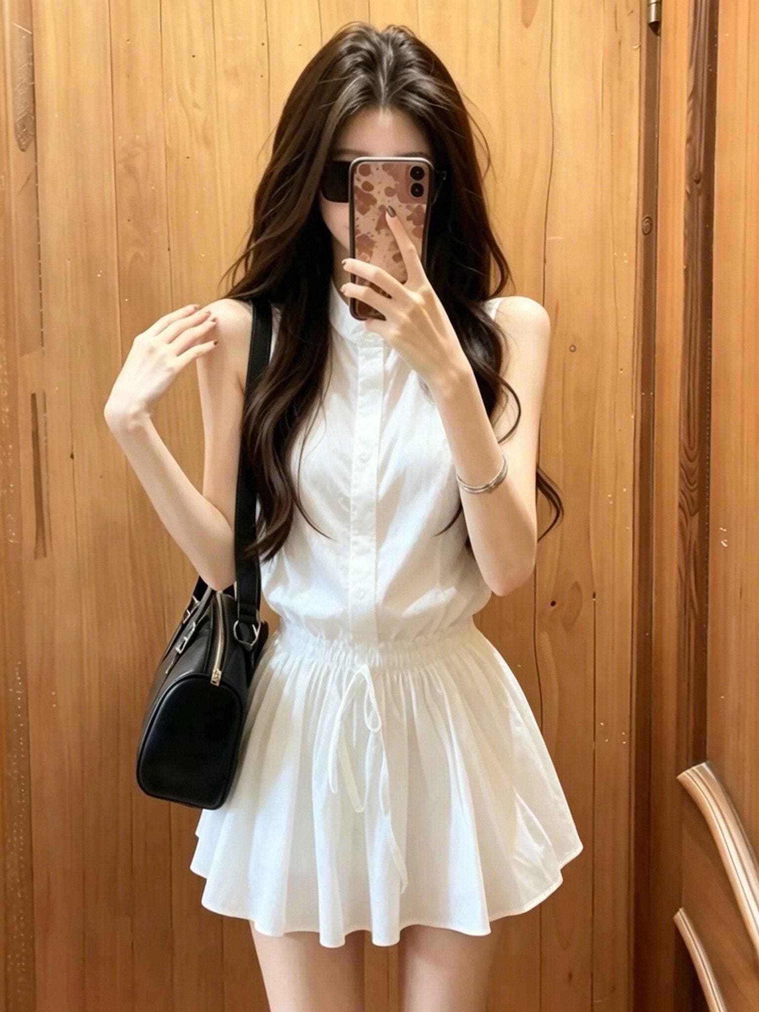 프랑스식 부드러운 바람 화이트 셔츠 여성 드레스 여름 새로운 달콤함 소녀 허리 수축 슬림해 보이는 작은 키 미니 스커트 상세 이미지 1